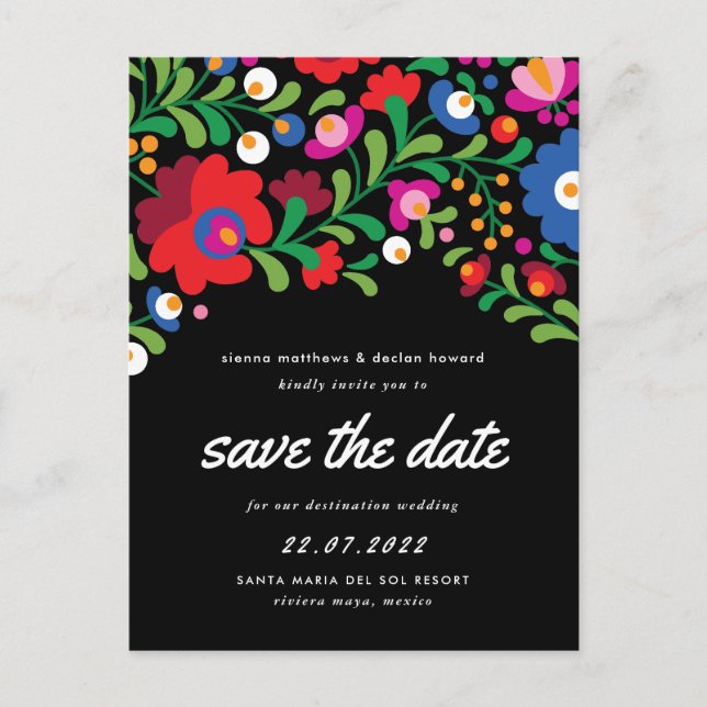 mexikanische Stickerei Save the Date Postkarte (Vorderseite)