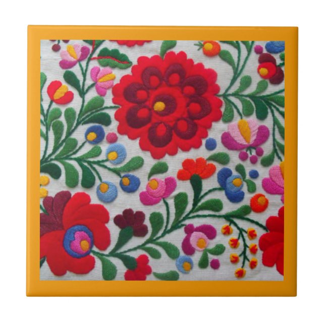 Mexikanische Stickereien Blume Küche Gelbe Trivet Fliese (Vorderseite)