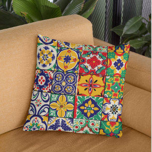 Mexikanische Talavera-Keramikfliese Fiesta Kissen