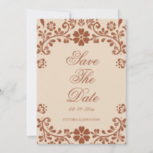 Mexikanische Terrakotta-Beige-Hochzeit Save The Date