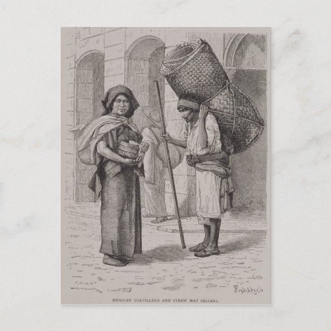 mexikanische Tortillera und Straw Mat Seller Postkarte (Vorderseite)