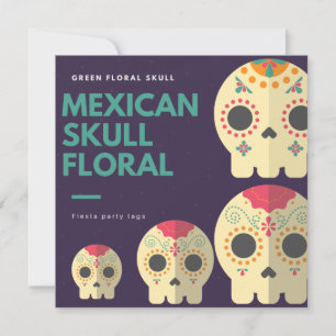 Mexikanische Totenkopf-Blumen-Fiesta-Geschenkanhän Einladung