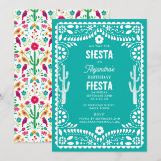 Mexikanische traditionelle Floral Fiesta Türkis Ge Einladung
