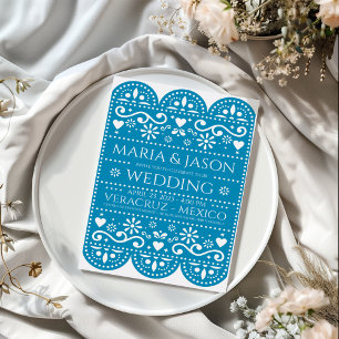 Mexikanische Türkis-Papel-Picado-Folk-Art-Hochzeit Einladung