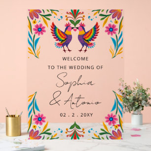 Mexikanische Vögel Otomi-Blumen-Fiesta-Willkommens Acrylschild