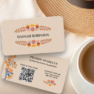 Mexikanische Volksblumen Erdig QR-Code Visitenkarte