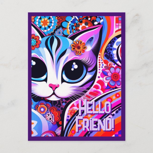 Mexikanische Volkskunst Abstrakt Kitty Cat Geburts Postkarte (Vorderseite)