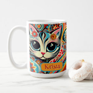 Mexikanische Volkskunst Abstrakt Kitty Cat Persona Kaffeetasse