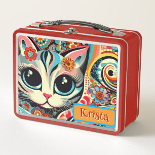 Mexikanische Volkskunst Abstrakt Kitty Cat Persona Metall Brotdose