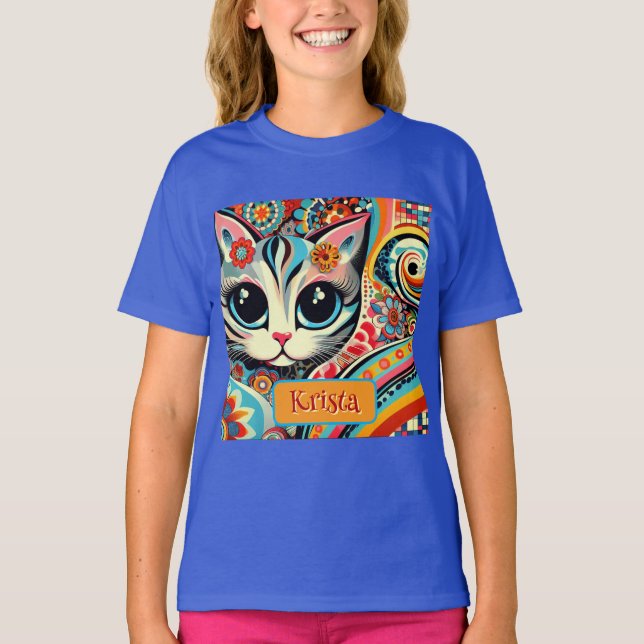 Mexikanische Volkskunst Abstrakt Kitty Cat Persona T-Shirt (Vorderseite)