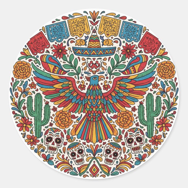 Mexikanischer Adler und Skulls-Magnet Runder Aufkleber (Vorderseite)