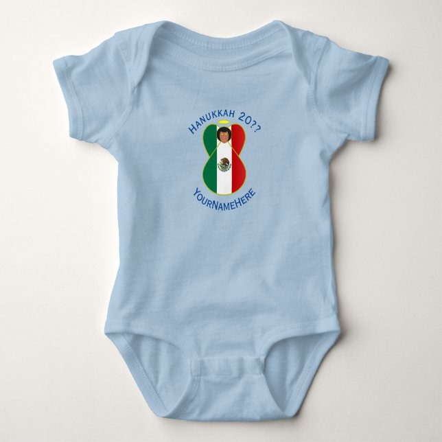 Mexikanischer Angel Hanukkah Flag Personalisierter Baby Strampler (Vorderseite)