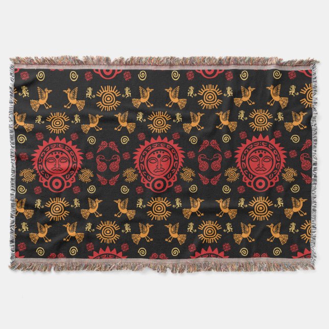 Mexikanischer Azteken-Musterdruck Decke (Vorderseite)