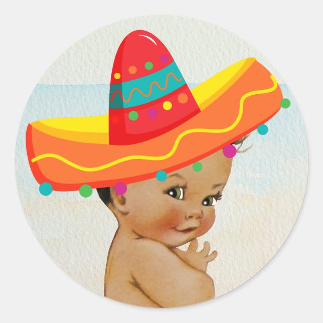 mexikanischer Babyduschenaufkleber mit Vintagem Ba Runder Aufkleber (Vorderseite)