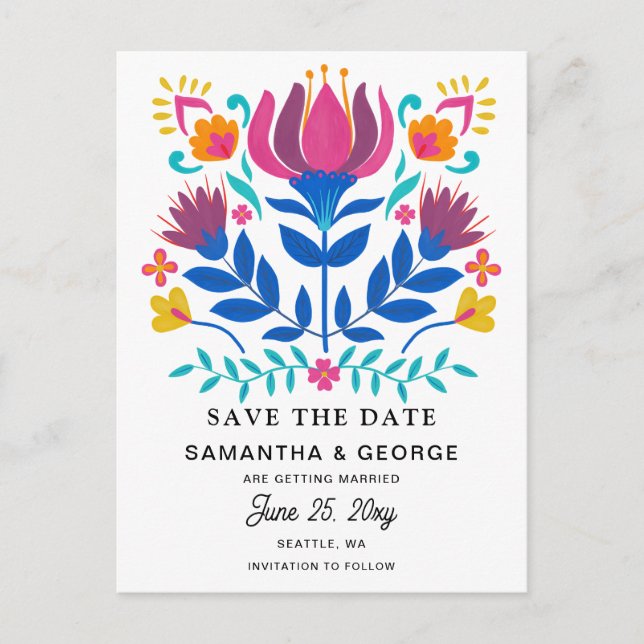 Mexikanischer Blumenfiesta Save the Date Ankündigungspostkarte (Vorderseite)