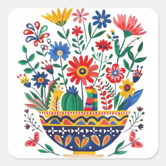 Mexikanischer Blumenstrauß Quadratischer Aufkleber (Vorderseite)