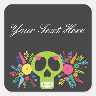 Mexikanischer Calavera-Zuckerschädel, florale, edl Quadratischer Aufkleber