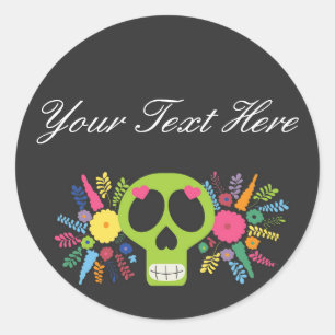 Mexikanischer Calavera-Zuckerschädel, florale, edl Runder Aufkleber