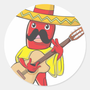 Mexikanischer Chili, der eine Gitarre spielt Runder Aufkleber