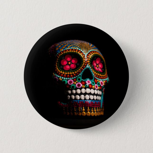Mexikanischer Dia des Toten Skeletts Kunst des Tod Button (Vorderseite)