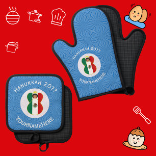 Mexikanischer Engel Hanukkah-Flagge Personalisiert Ofenhandschuh & Topflappen-Set