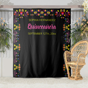 Mexikanischer Fiesta-Blumen- Schwarz Party Foto Hi Wandteppich