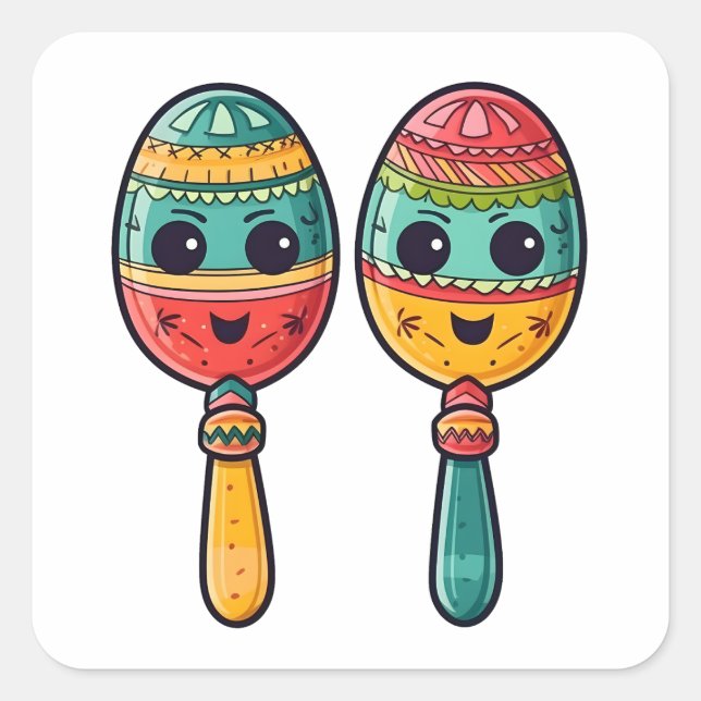 Mexikanischer Fiesta Niedlich Maracas Quadratischer Aufkleber (Vorderseite)