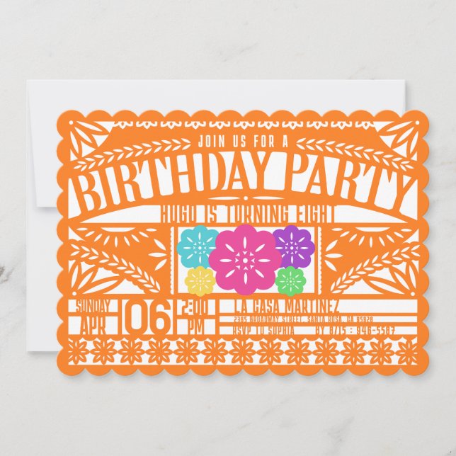 Mexikanischer Fiesta Papel Picado Flag ORANGE Gebu Einladung (Vorderseite)