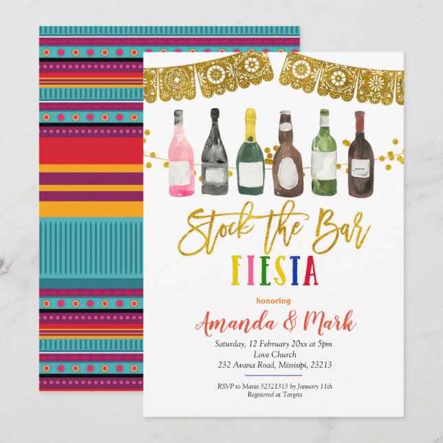 Mexikanischer Fiesta Stock Das Bar-Paar Dusche Einladung (Vorne/Hinten)