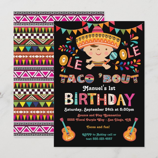 Mexikanischer Fiesta Taco gegen den 1. Geburtstag Einladung (Vorne/Hinten)