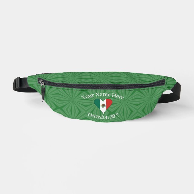 Mexikanischer Flaggenschwerpunkt Grüner Hintergrun Bauchtasche (Vorderseite)