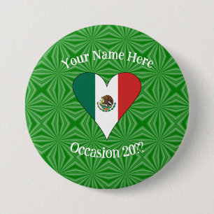 Mexikanischer Flaggenschwerpunkt Grüner Hintergrun Button