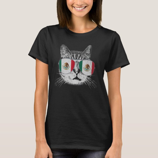 Mexikanischer Flaggenstaat Roots Cat Pride T-Shirt (Vorderseite)