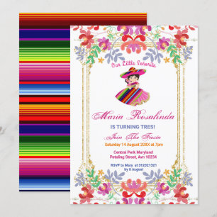 Mexikanischer Flora-Girl Fiesta Tres Geburtstag Einladung