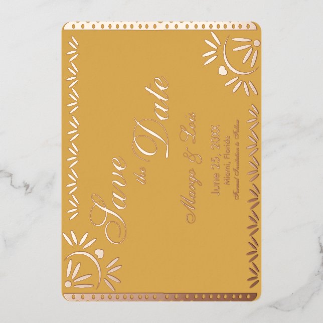 Mexikanischer Florals Save the Date gepresst Folieneinladung (Vorderseite)