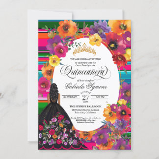 Mexikanischer Folk-Art Huipil Floral Quinceanera F Einladung