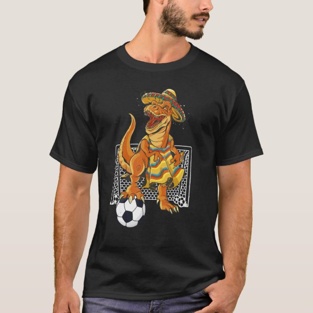 Mexikanischer Fußball Rex Dinosaur Mexiko Flag Fut T-Shirt (Vorderseite)