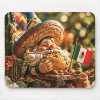 Mexikanischer Gnom mit Sombrero beim Taco-Essen Mousepad