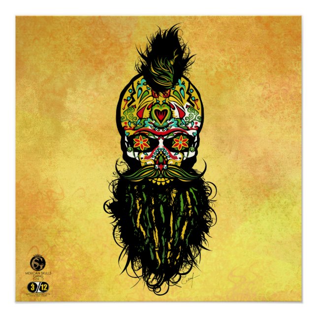 Mexikanischer Hipster Skulls-Bärenkopf Poster (Vorderseite)