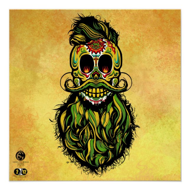 Mexikanischer Hipster Skulls-Bärenkopf Poster (Vorderseite)
