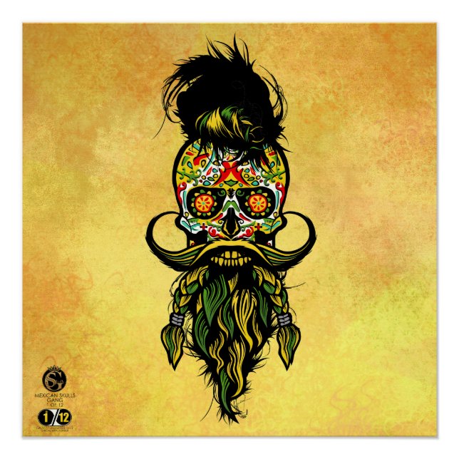 Mexikanischer Hipster Skulls-Bärenkopf Poster (Vorderseite)