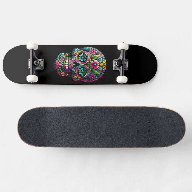 Mexikanischer Kunstschädel Skateboard (Horizontal)