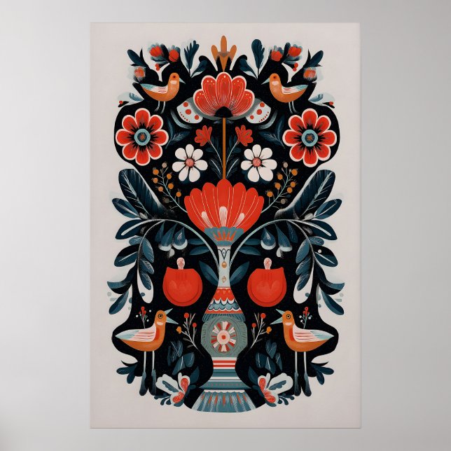 Mexikanischer Lebensbaum-Kunstprint Dunkle Flora B Poster (Vorne)