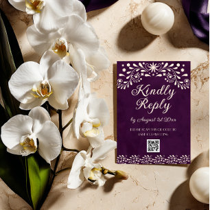 Mexikanischer lila Talavera-Hochzeits-QR-Code RSVP Karte