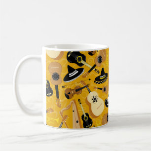 mexikanischer Mariachi Music Cartoon Pattern Gelb Kaffeetasse