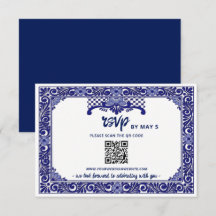 Mexikanischer Marineblauer Talavera-Hochzeits-QR-C