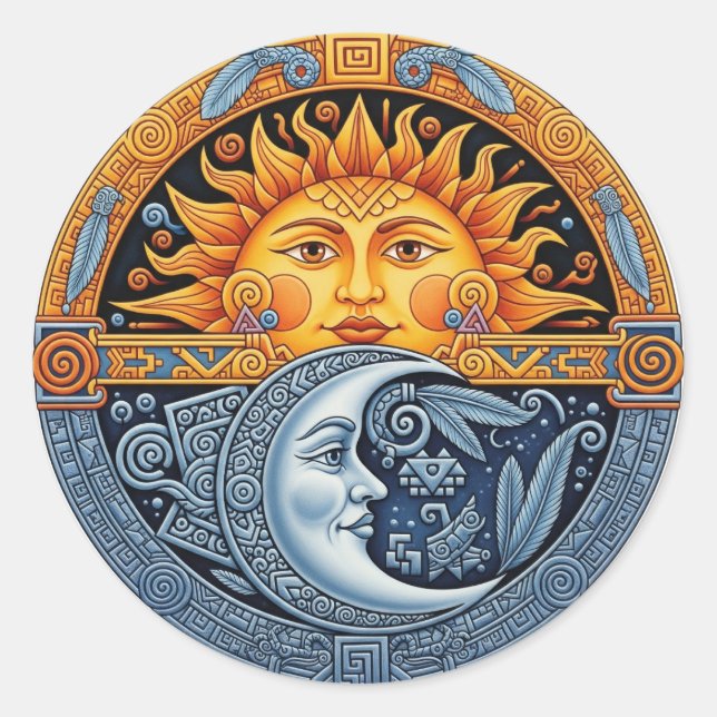 Mexikanischer Mond und Sonne Runder Aufkleber (Vorderseite)