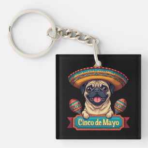 Mexikanischer Mops-Hund Sombrero Cinco De Mayo Schlüsselanhänger