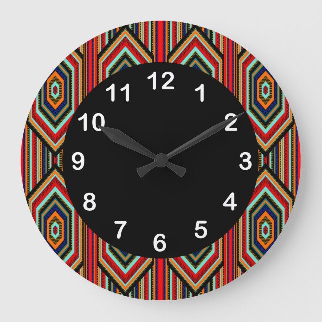 Mexikanischer roter aquamariner blauer orange große wanduhr (Vorderseite)