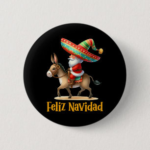 Mexikanischer Santa reitet auf einem Esel Weihnach Button